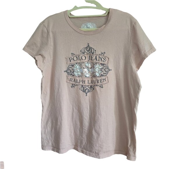 RALPH LAUREN Peach Cotton Short Sleeve Tee Shirt XL - Picture 1 of 4